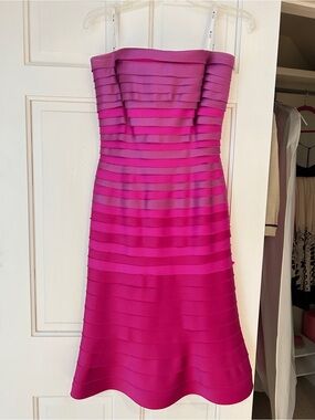 Tadashi Strapless Fuchsia Bandage A-Line Dress